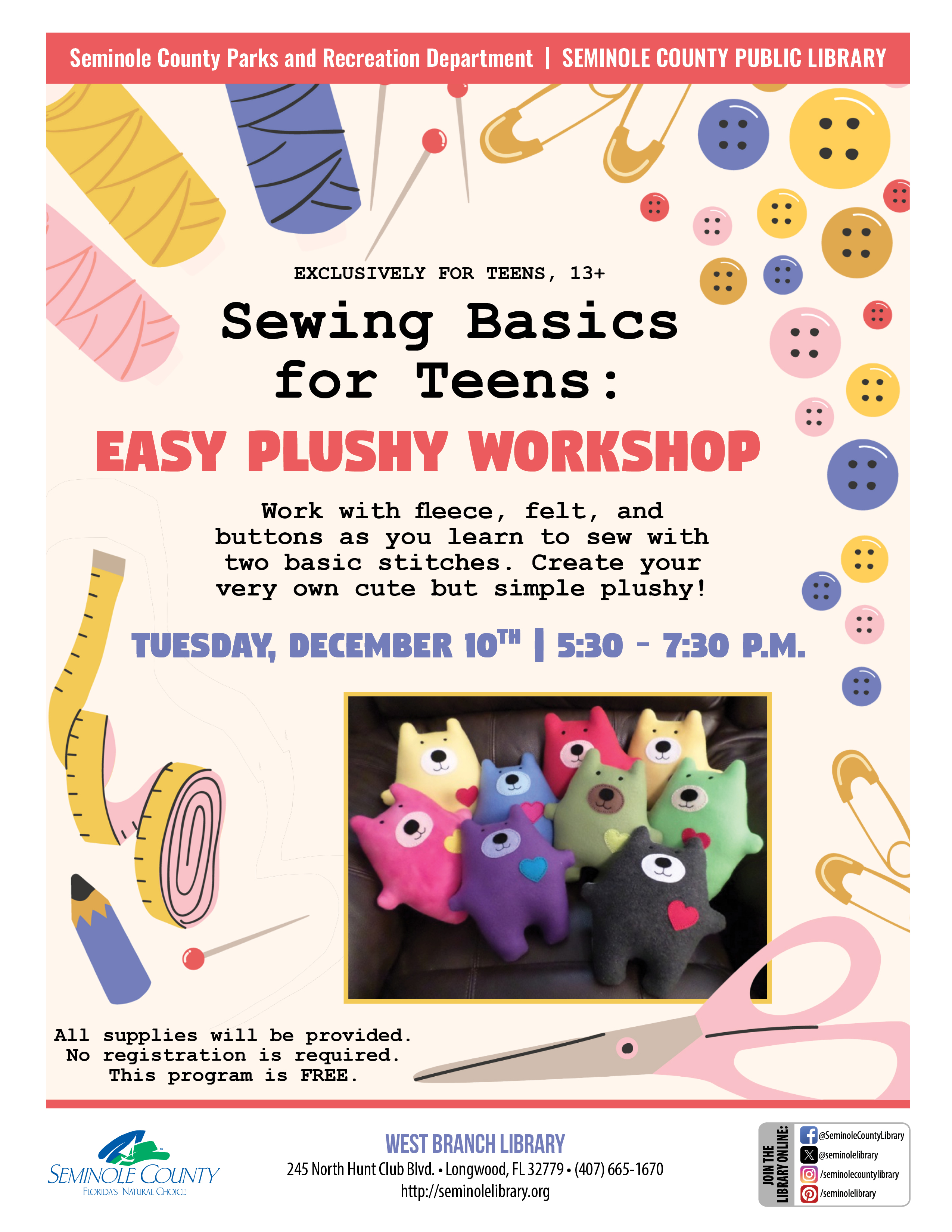 Sewing Basics for Teens - Easy Plushy Workshop