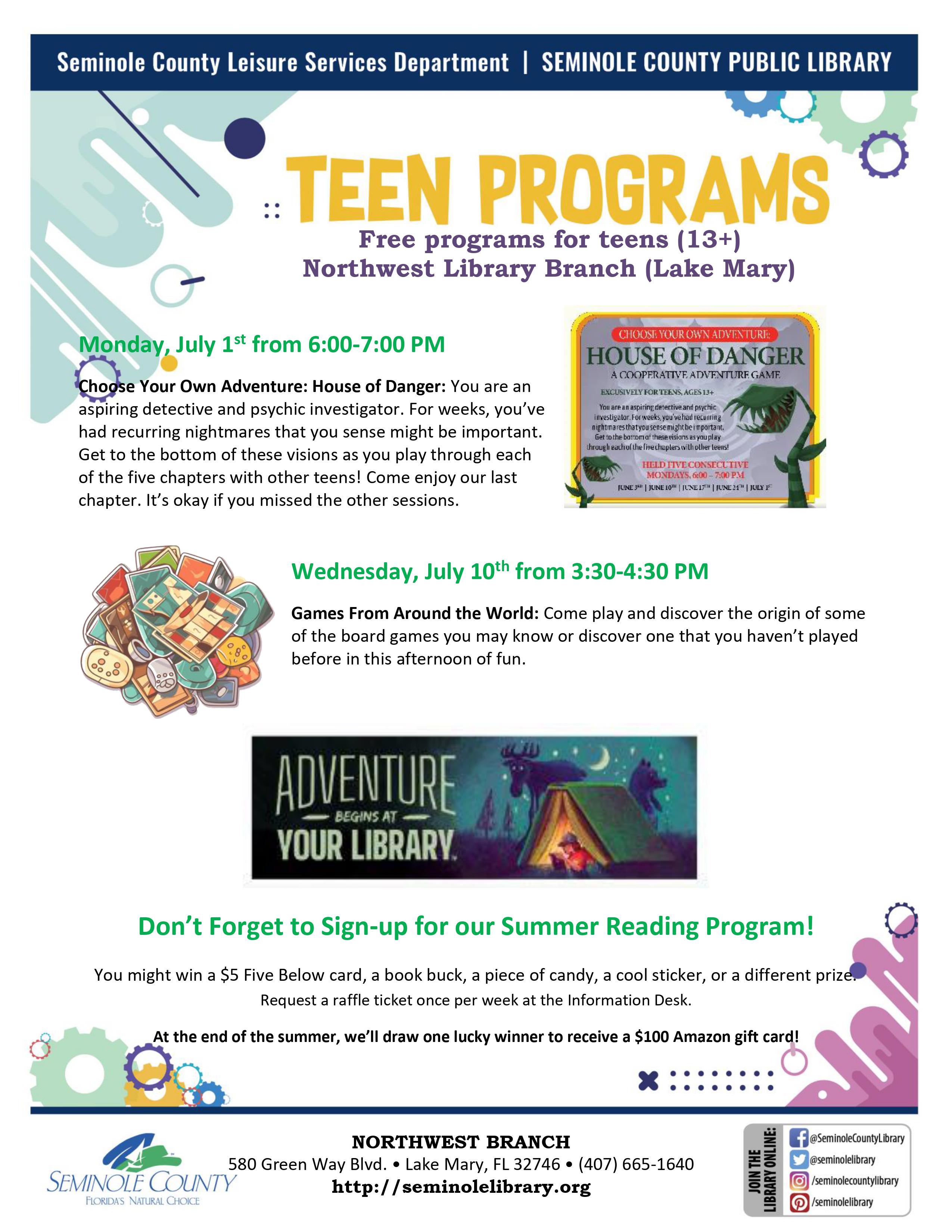 Northwest Branch Library Teen Programs - July 2024