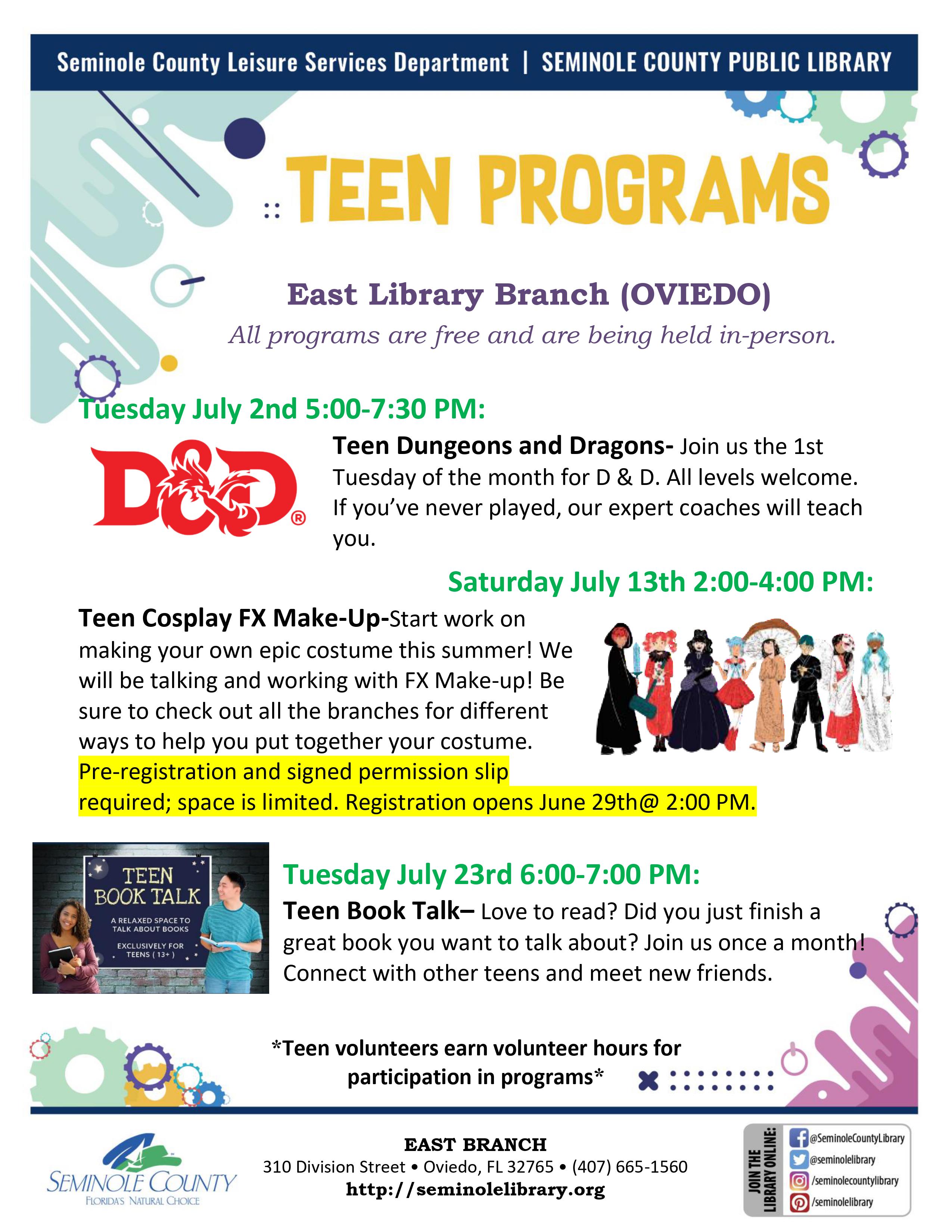Teen Events - East Branch - July 2024
