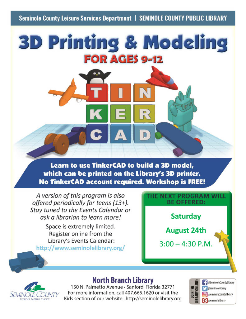 3D Printing and Modeling for Ages 9-12 - North